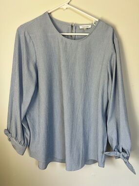 Calvin Klein Light Blue Striped Long-Sleeve Tie Cuff Top